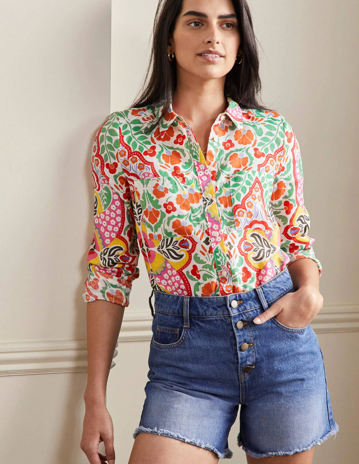 Linen Shirt-Multi, Passion Bloom
