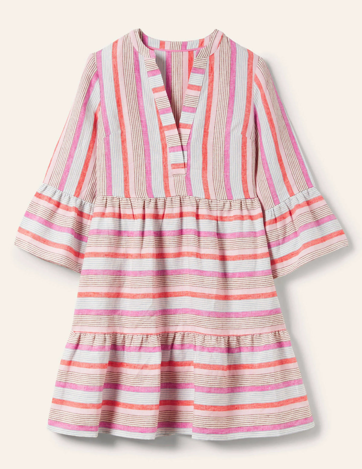 Relaxed Linen Tiered Dress-Firecracker, Cameo Pink