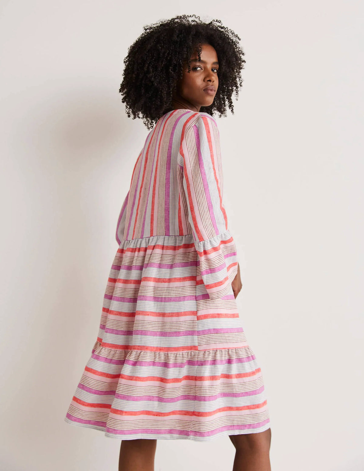 Relaxed Linen Tiered Dress-Firecracker, Cameo Pink
