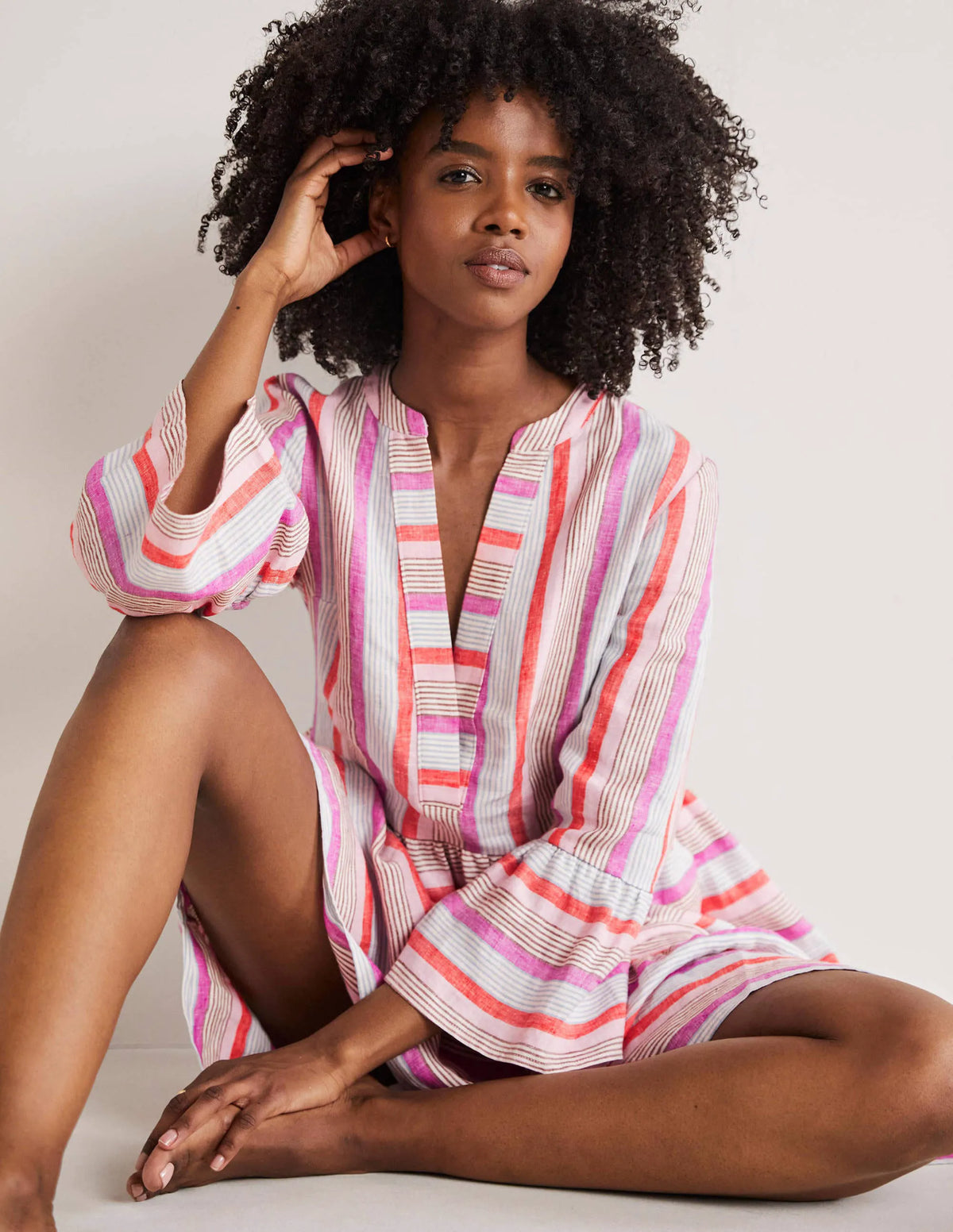 Relaxed Linen Tiered Dress-Firecracker, Cameo Pink