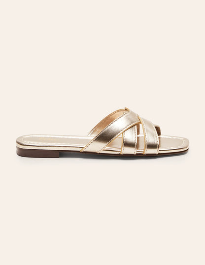 Geometric Flat Slides-Pale Gold Metallic