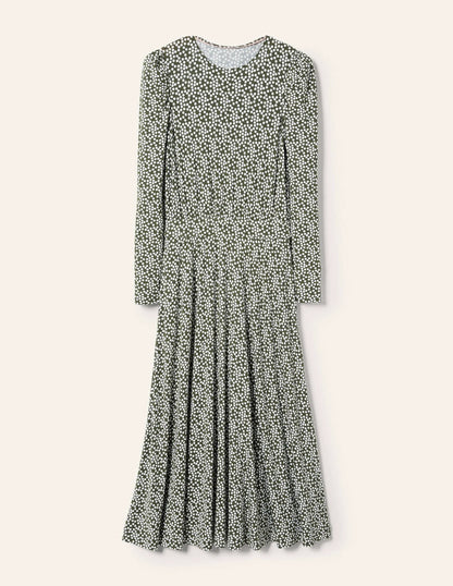 Puff Sleeve Jersey Midi Dress-Marsh, Scatter Spot