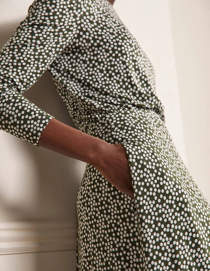 Puff Sleeve Jersey Midi Dress-Marsh, Scatter Spot