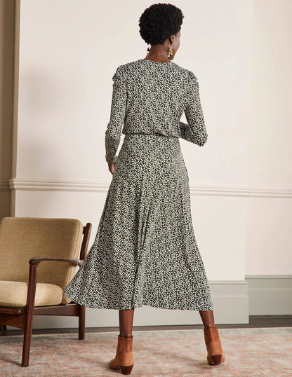 Puff Sleeve Jersey Midi Dress-Marsh, Scatter Spot