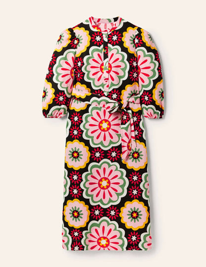 Linen Midi Shirt Dress-Black, Opulent Daisy