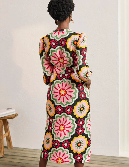 Linen Midi Shirt Dress-Black, Opulent Daisy