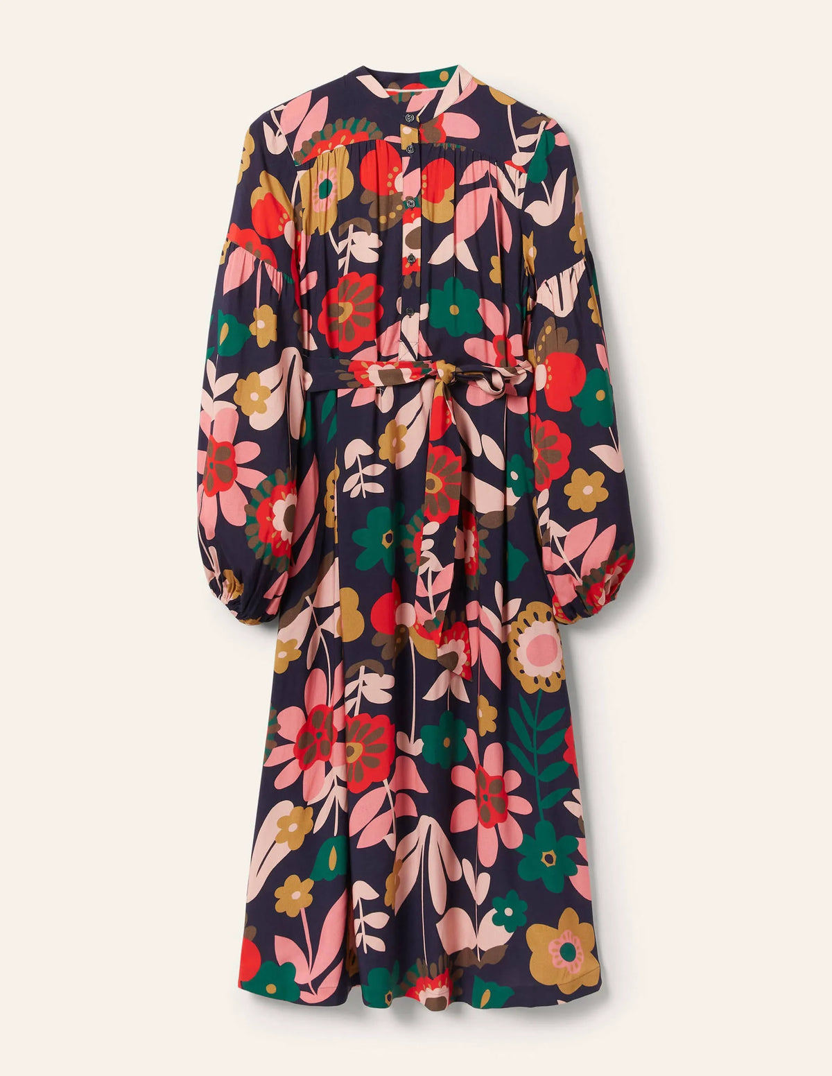 Blouson Sleeve Midi Dress-French Navy, Flora Bloom
