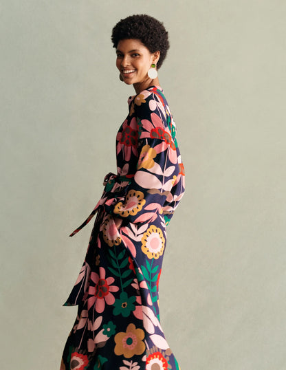 Blouson Sleeve Midi Dress-French Navy, Flora Bloom