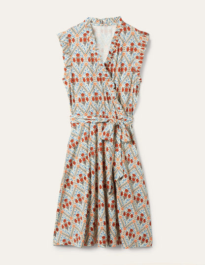 Ruffle Fixed Wrap Jersey Dress-Ivory, Poppy Bloom