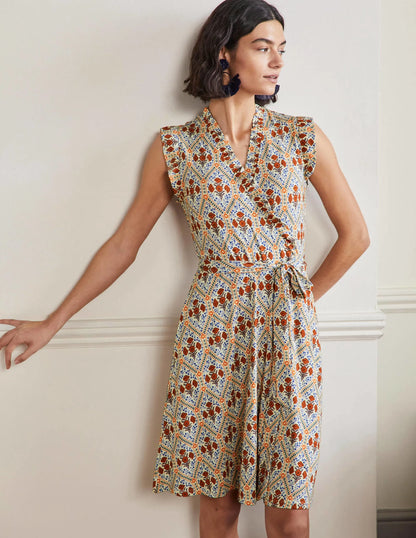 Ruffle Fixed Wrap Jersey Dress-Ivory, Poppy Bloom