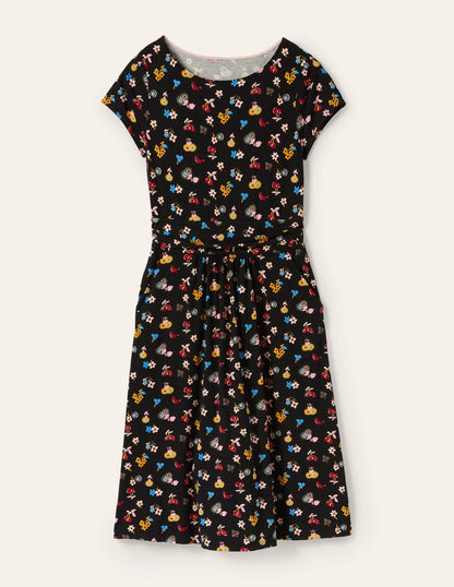 Amelie Jersey Dress-Black, Woodland Bud