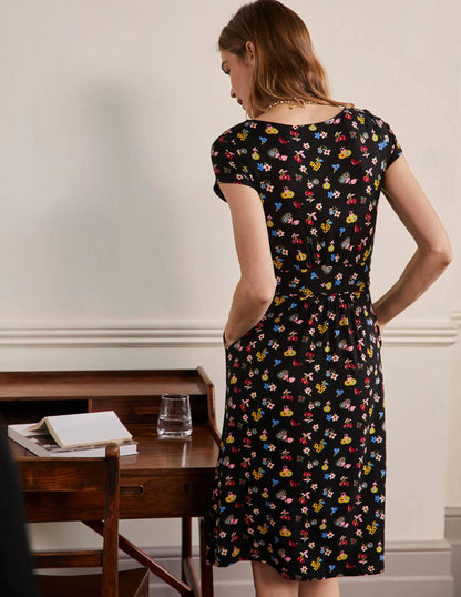 Amelie Jersey Dress-Black, Woodland Bud