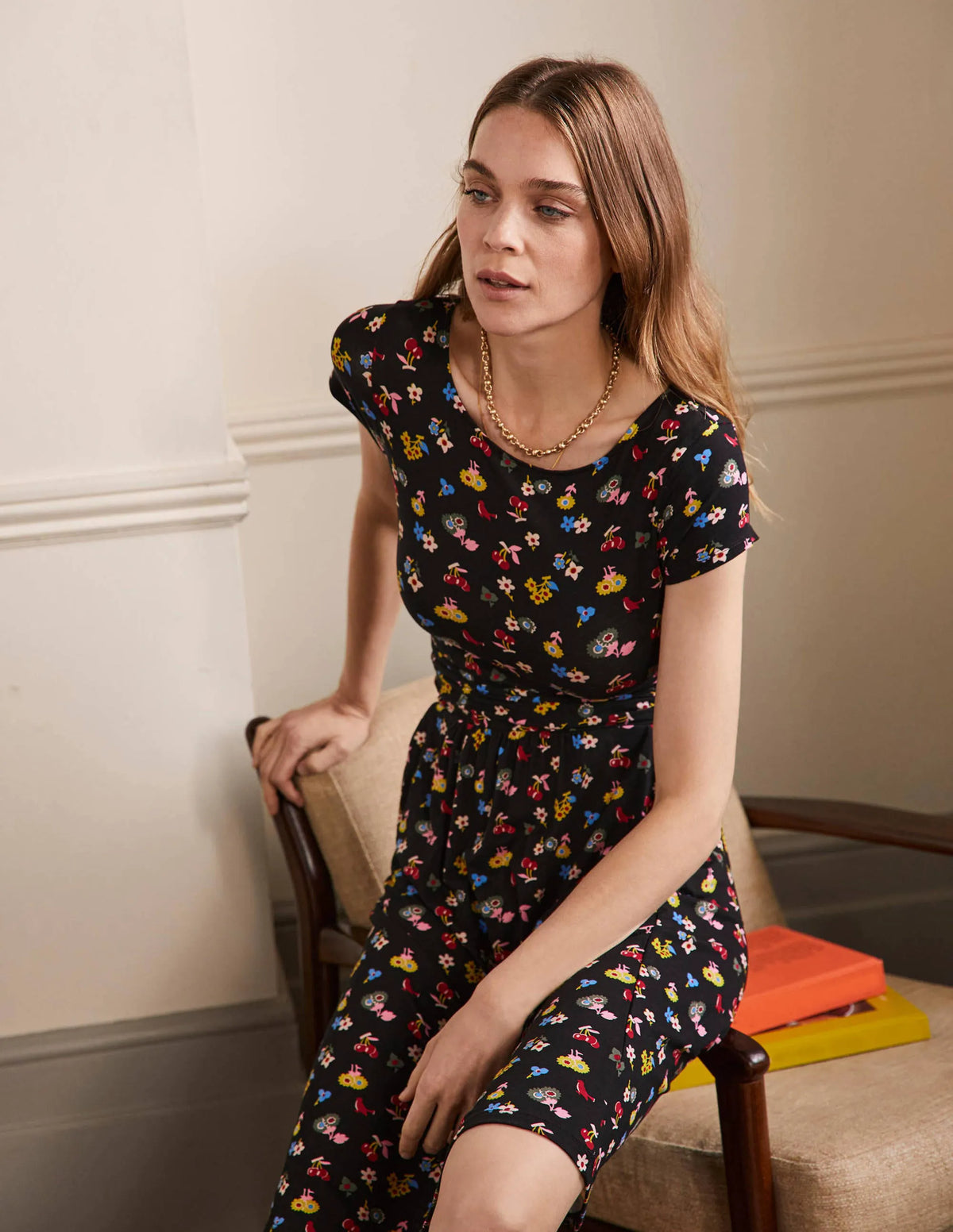 Amelie Jersey Dress-Black, Woodland Bud