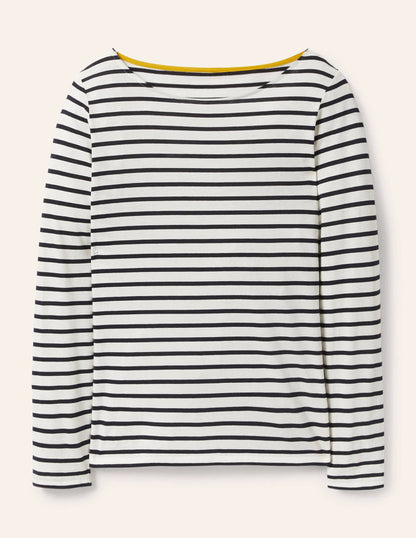 Long Sleeve Breton Top-Ivory / Navy Stripe