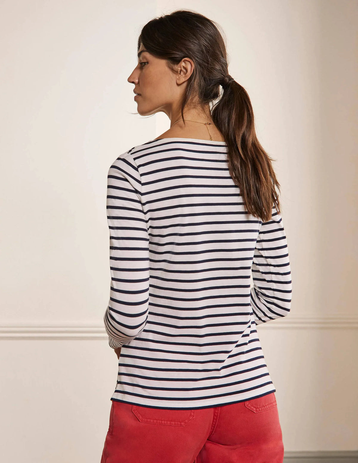 Long Sleeve Breton Top-Ivory / Navy Stripe