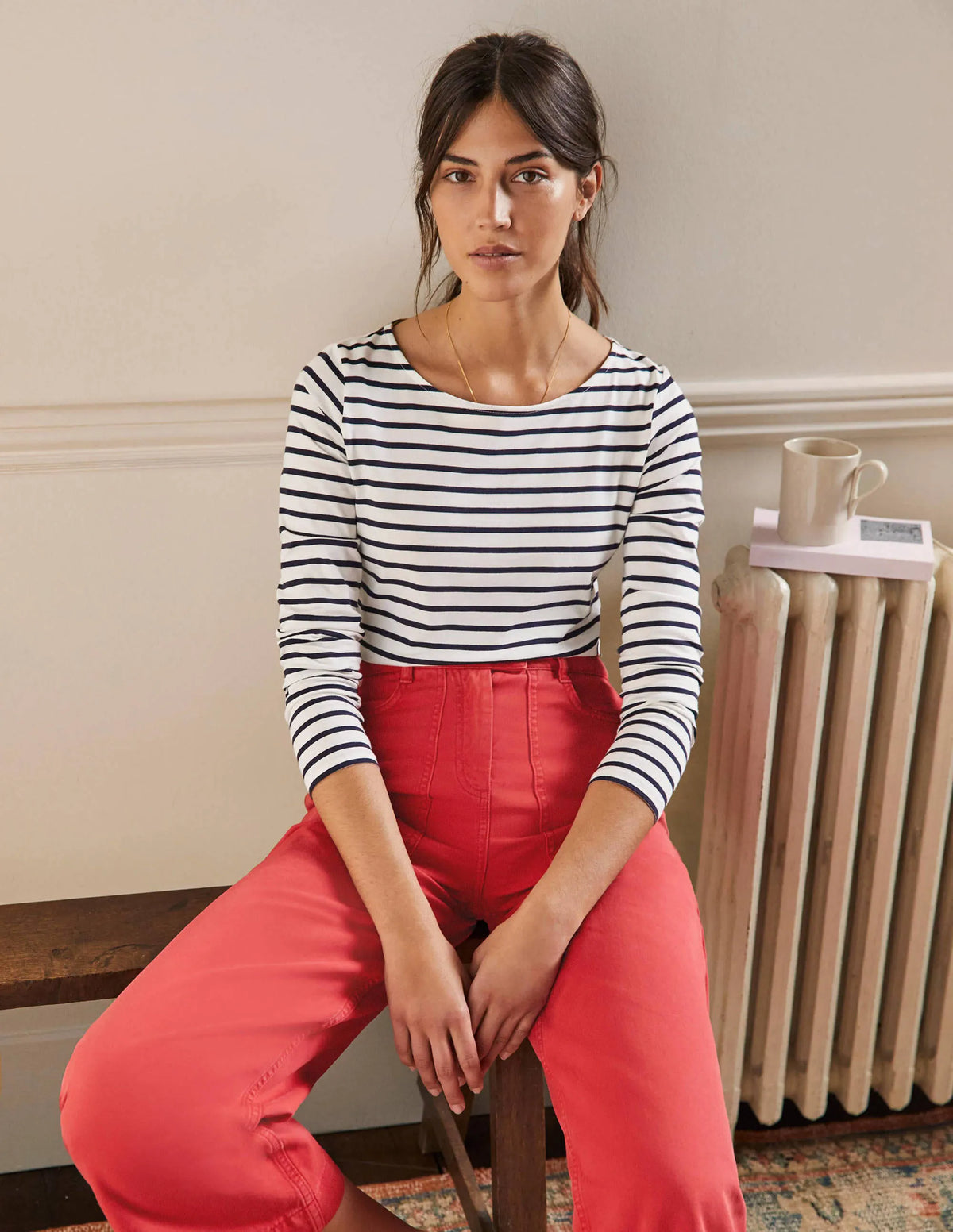 Long Sleeve Breton Top-Ivory / Navy Stripe