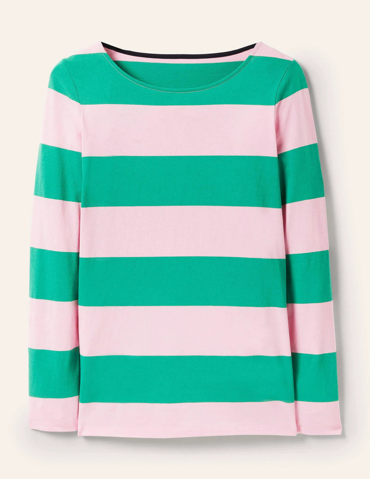 Long Sleeve Breton Top-Soft Peony / Green Stripe