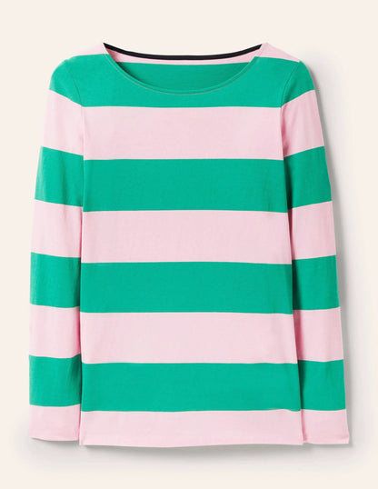 Long Sleeve Breton Top-Soft Peony / Green Stripe