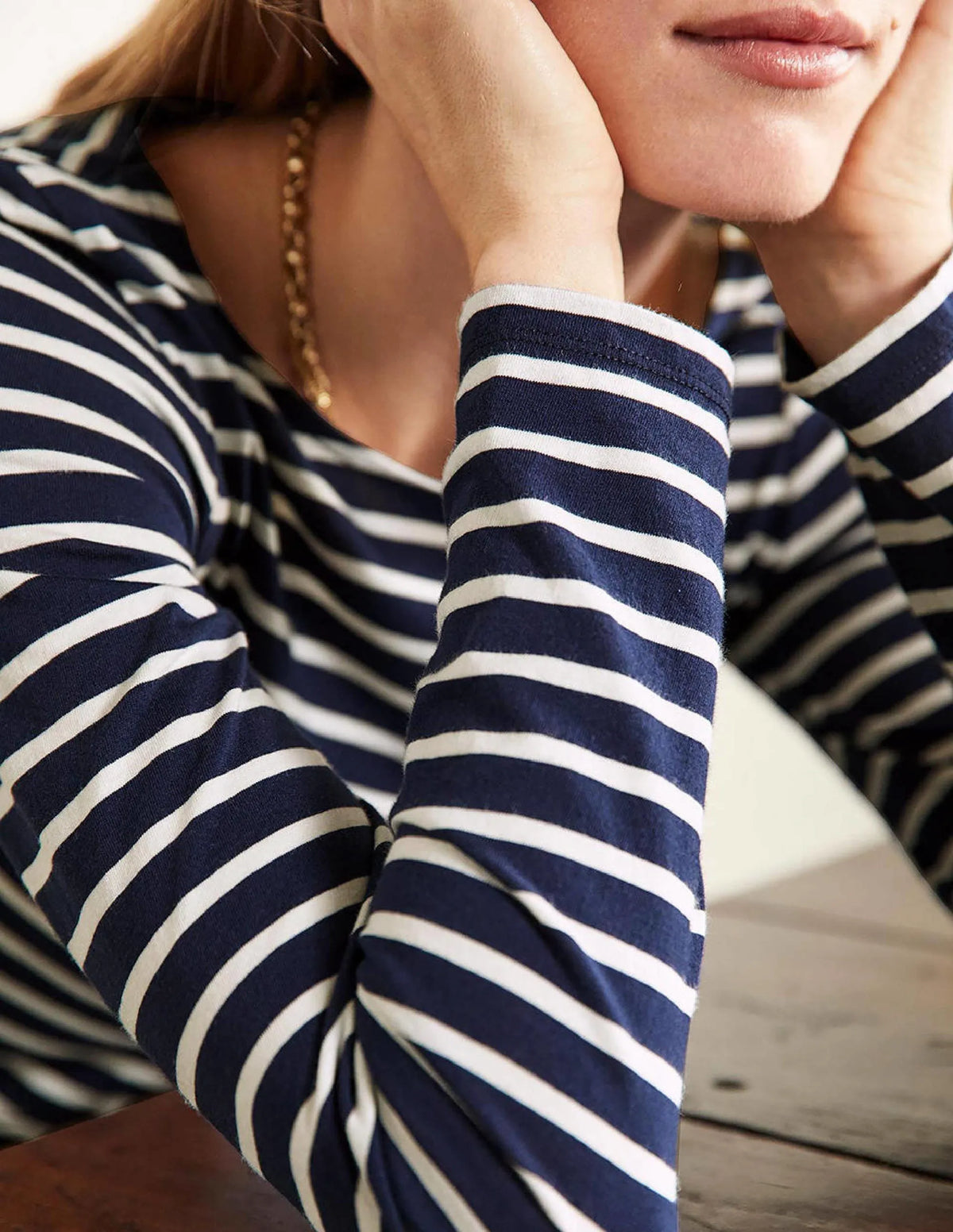 Long Sleeve Breton Top-Navy / Ivory Stripe