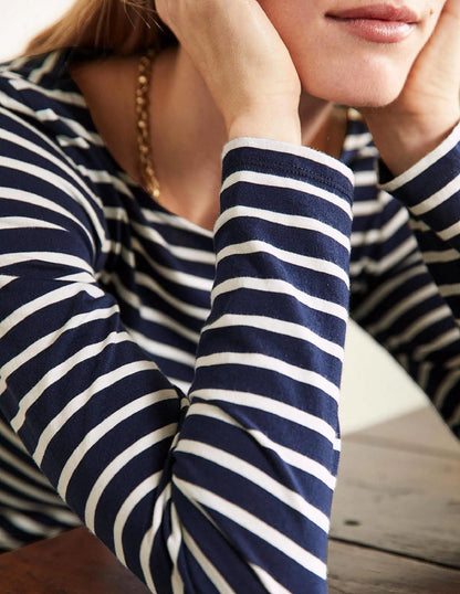 Long Sleeve Breton Top-Navy / Ivory Stripe