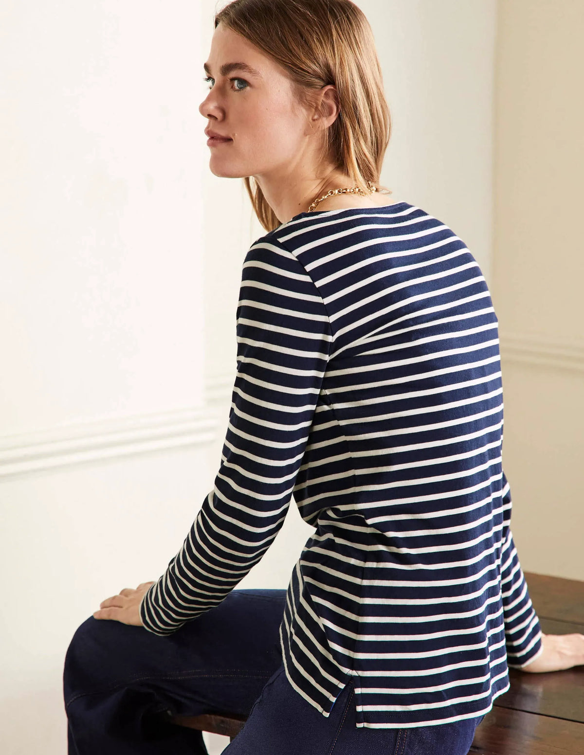 Long Sleeve Breton Top-Navy / Ivory Stripe
