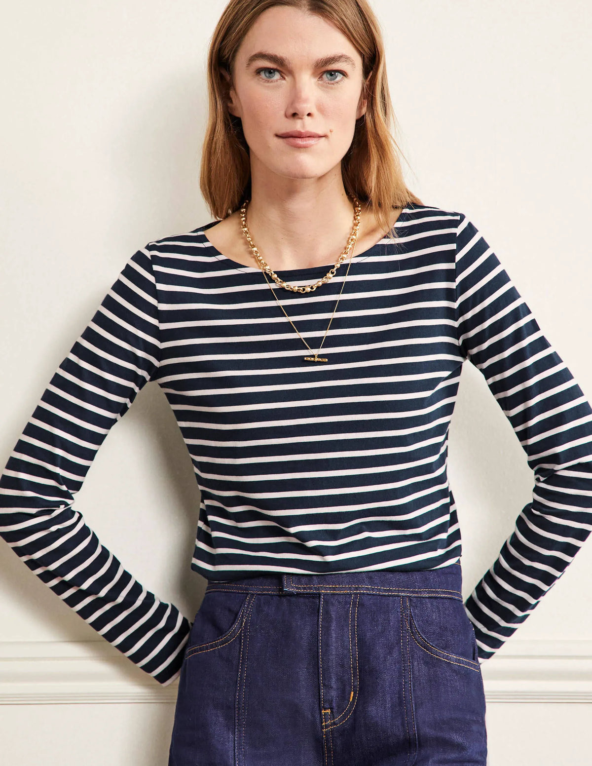 Long Sleeve Breton Top-Navy / Ivory Stripe