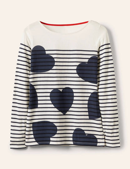 Long Sleeve Breton Top-Navy Scattered Heart Stripe