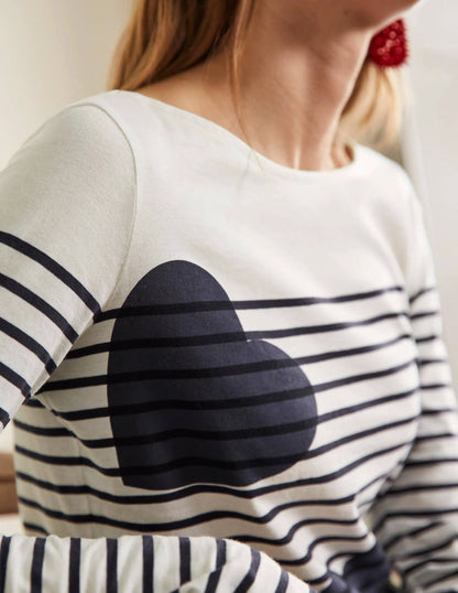 Long Sleeve Breton Top-Navy Scattered Heart Stripe