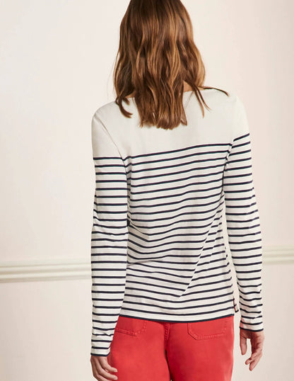 Long Sleeve Breton Top-Navy Scattered Heart Stripe