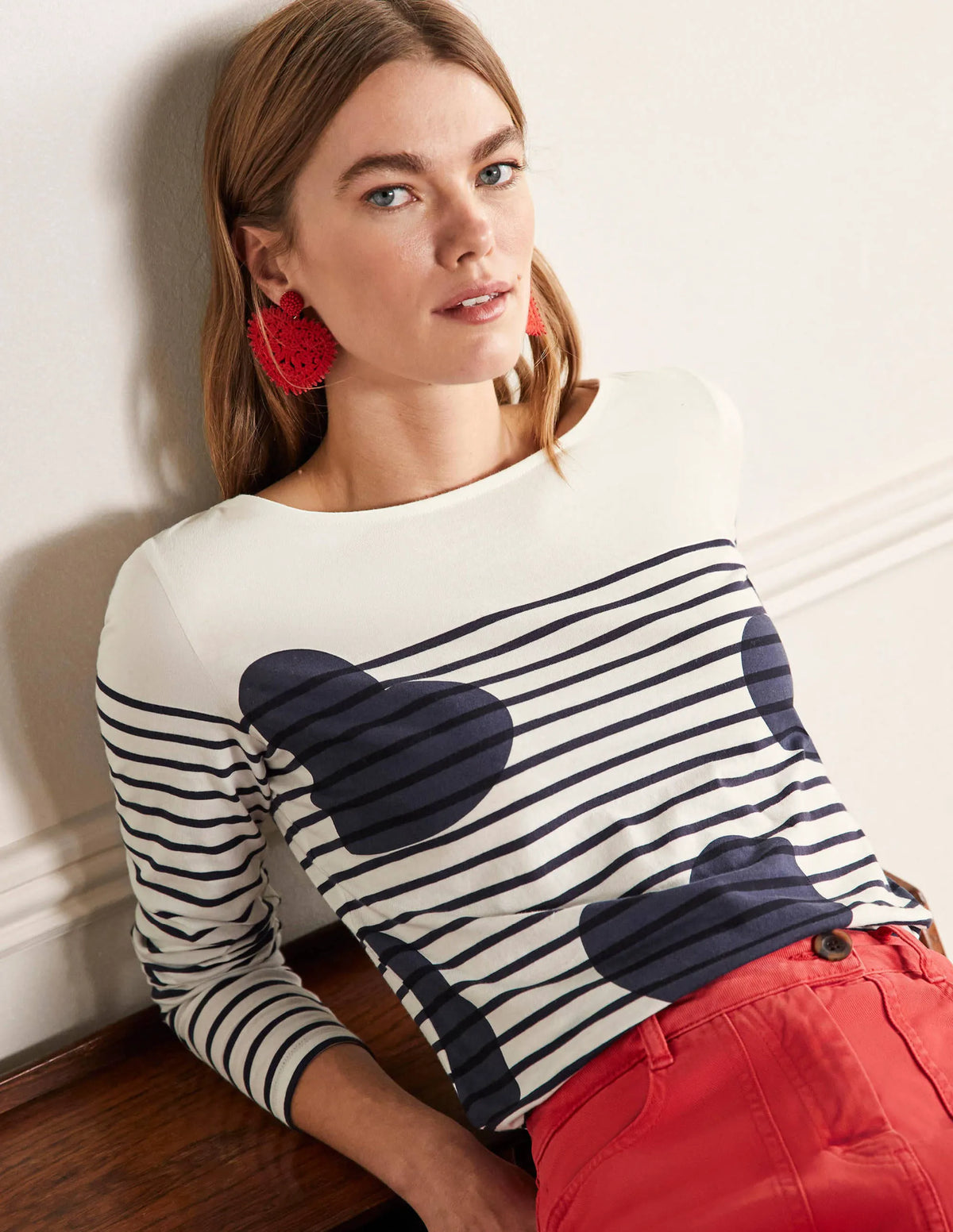 Long Sleeve Breton Top-Navy Scattered Heart Stripe