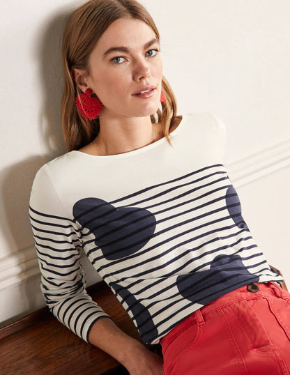 Long Sleeve Breton Top-Navy Scattered Heart Stripe