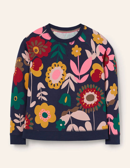 Printed Cotton Sweatshirt-Navy Flora Bloom