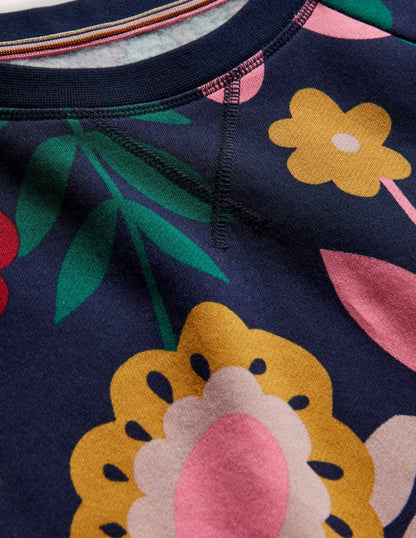 Printed Cotton Sweatshirt-Navy Flora Bloom