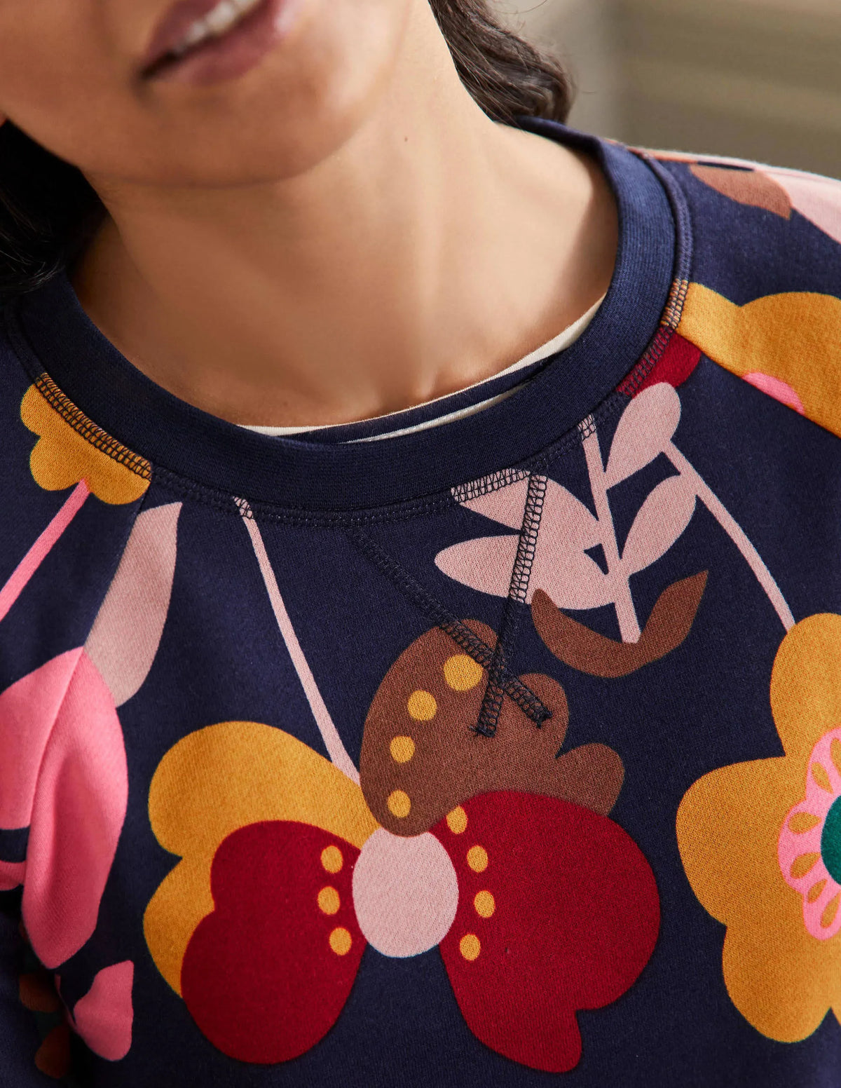 Printed Cotton Sweatshirt-Navy Flora Bloom