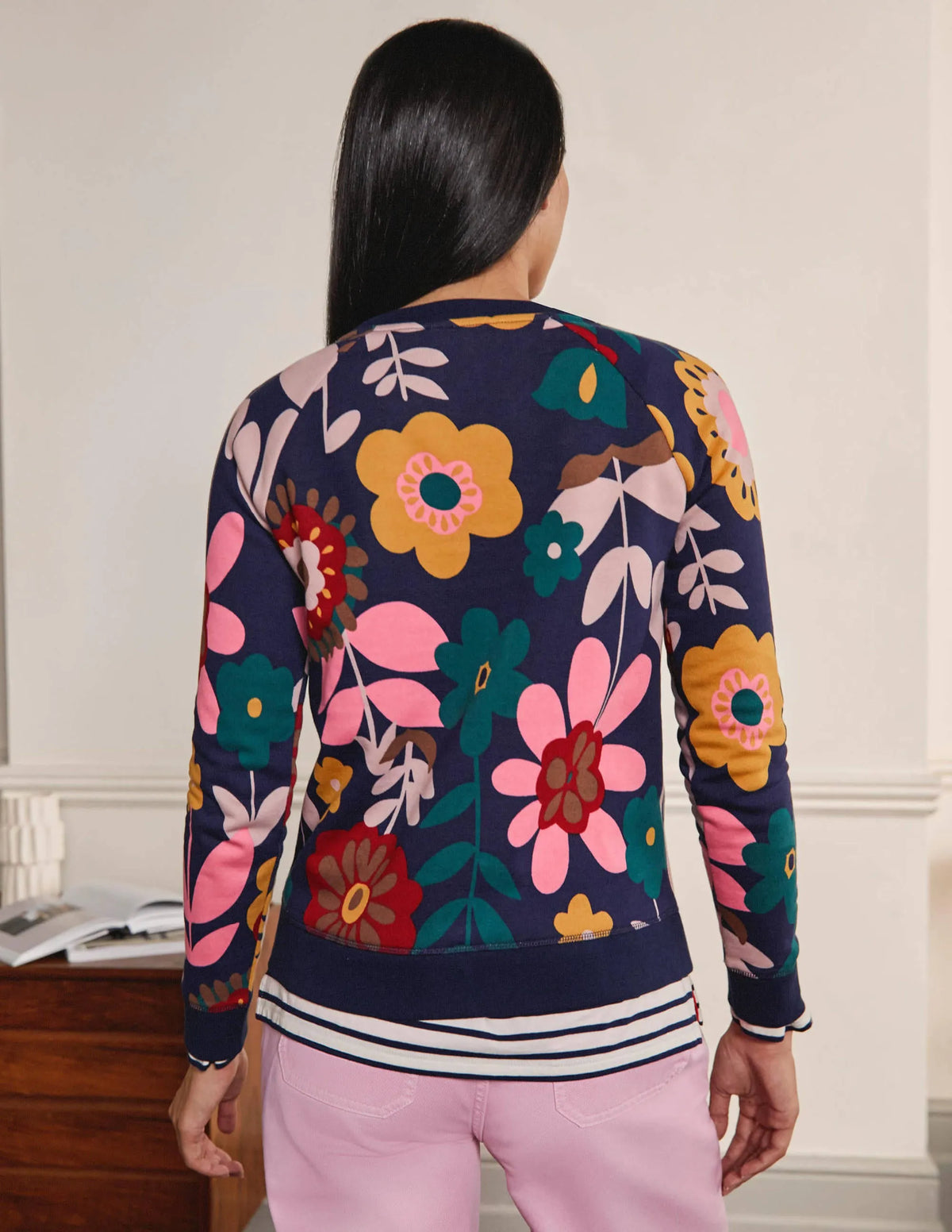 Printed Cotton Sweatshirt-Navy Flora Bloom
