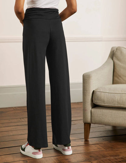 Wide Leg Jersey Pants-Black
