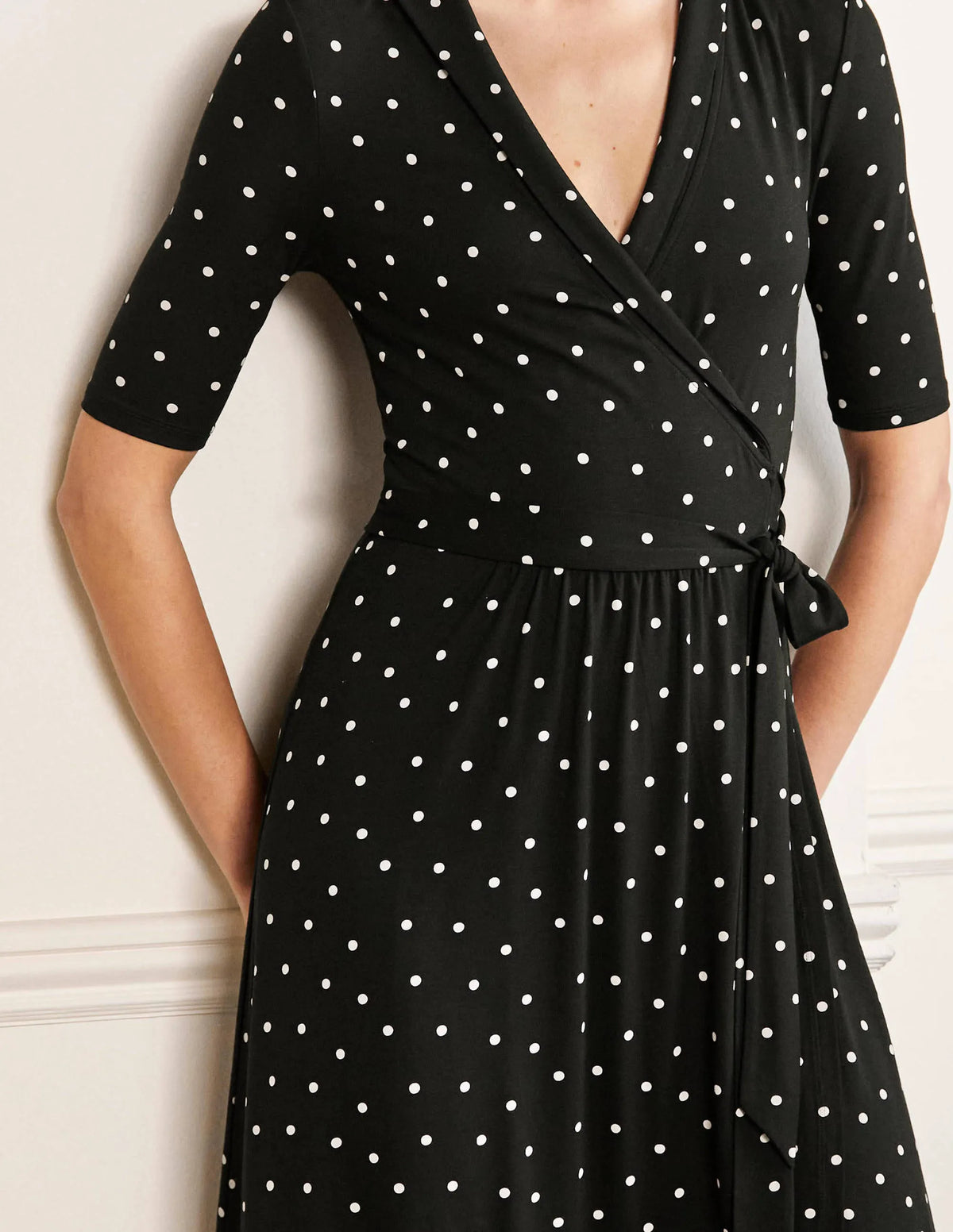 Lavinia Jersey Wrap Dress-Black, Polka Dot