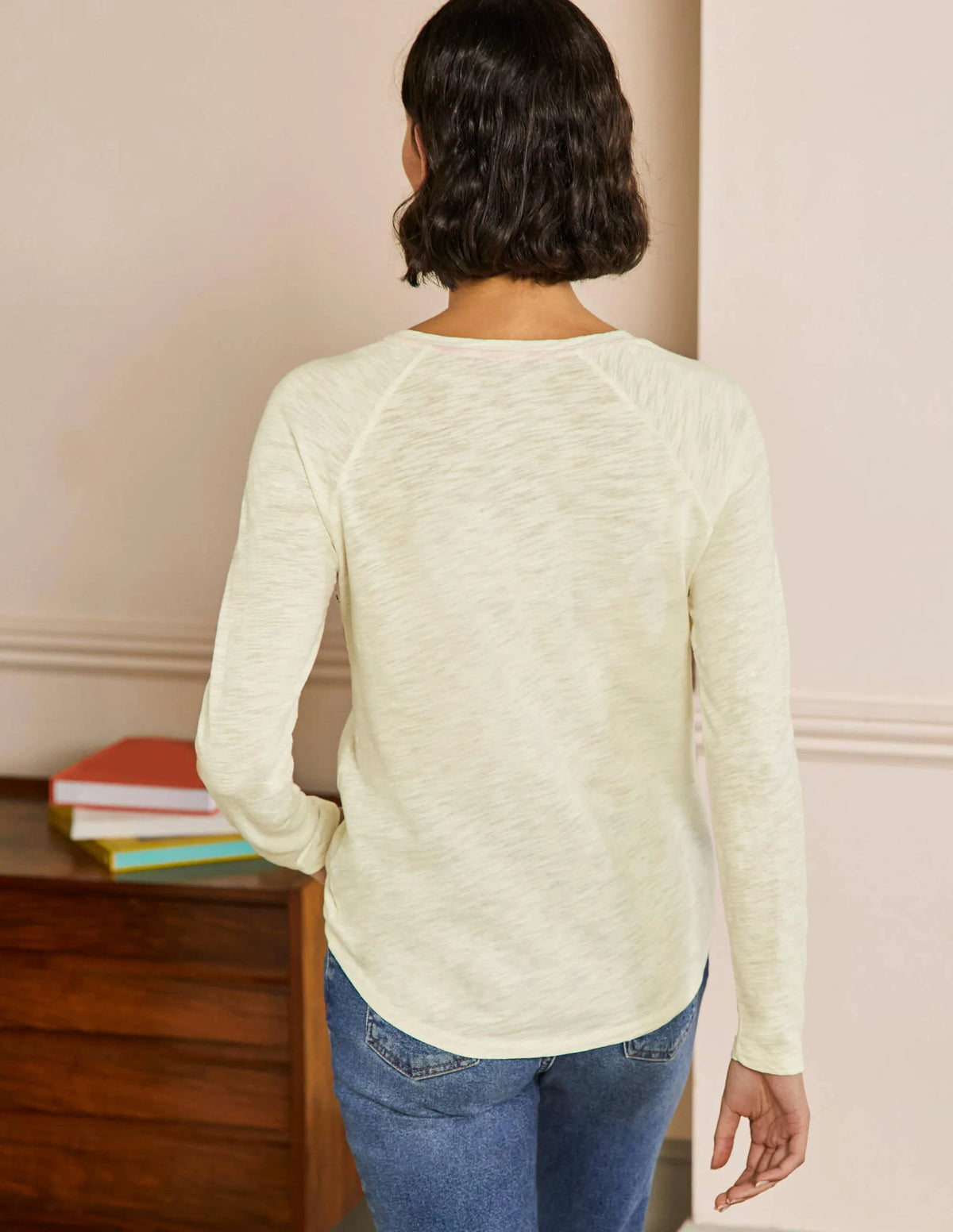 Lorna Baseball Top-Ivory, Floral Chest Stripe