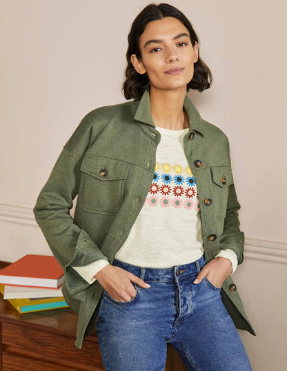 Lorna Baseball Top-Ivory, Floral Chest Stripe
