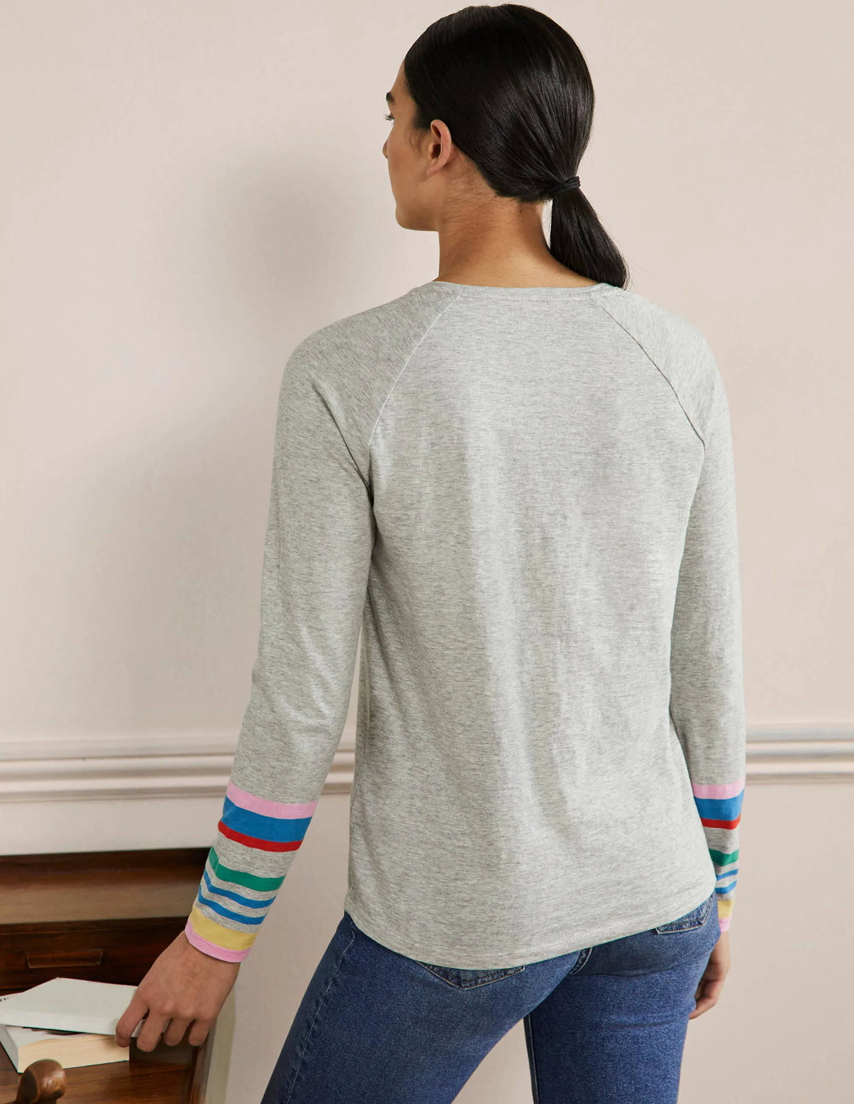 Lorna Baseball Top-Cherry Blossom, Grey Cuff