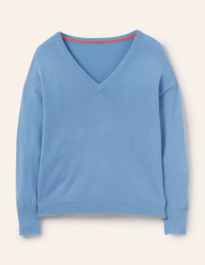 Cashmere V-neck Relax Jumper-Riviera Blue