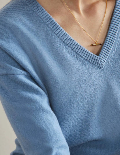 Cashmere V-neck Relax Jumper-Riviera Blue