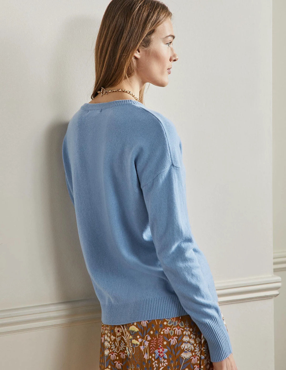 Cashmere V-neck Relax Jumper-Riviera Blue