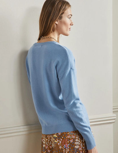 Cashmere V-neck Relax Jumper-Riviera Blue