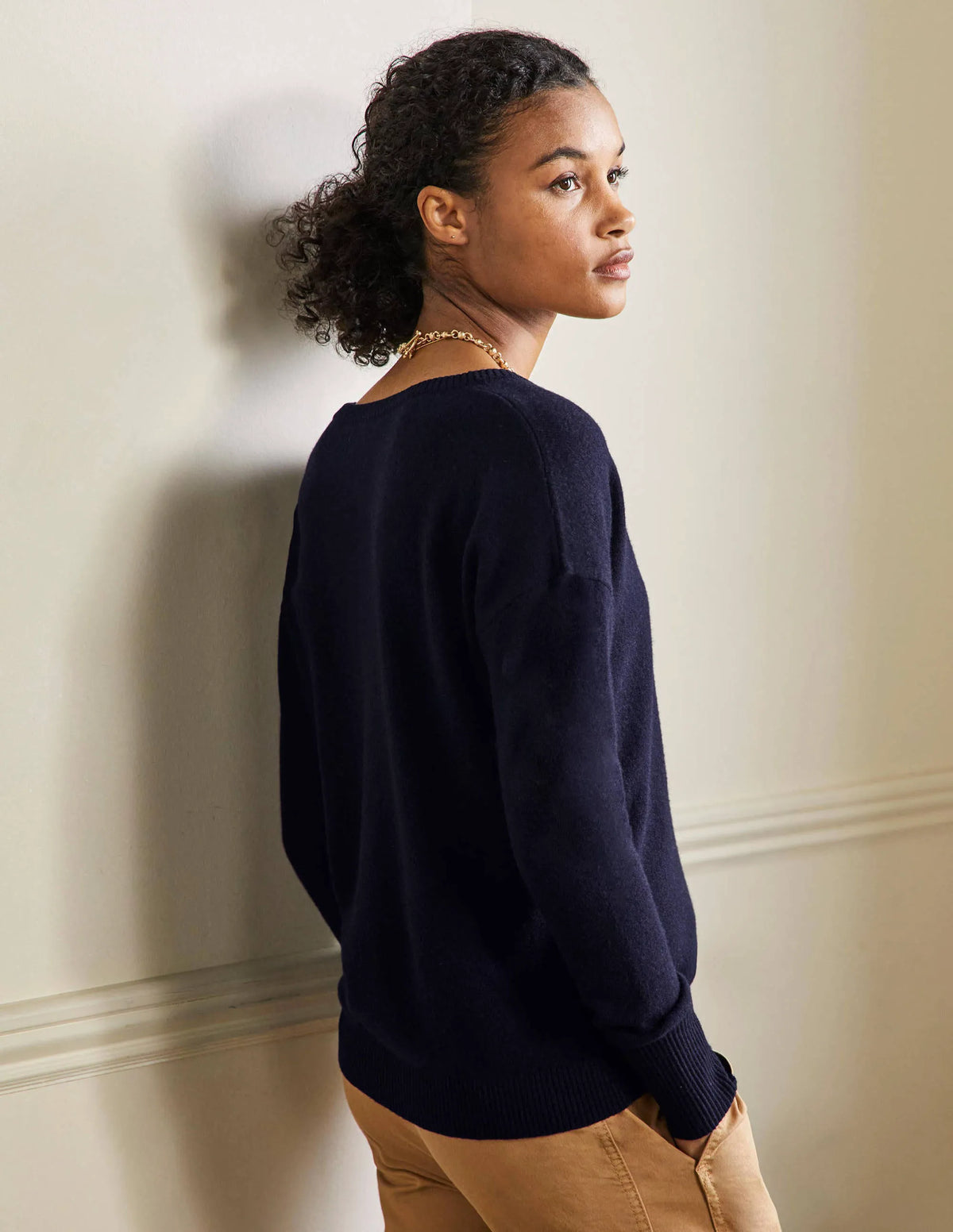 Cashmere V-neck Relax Jumper-Navy