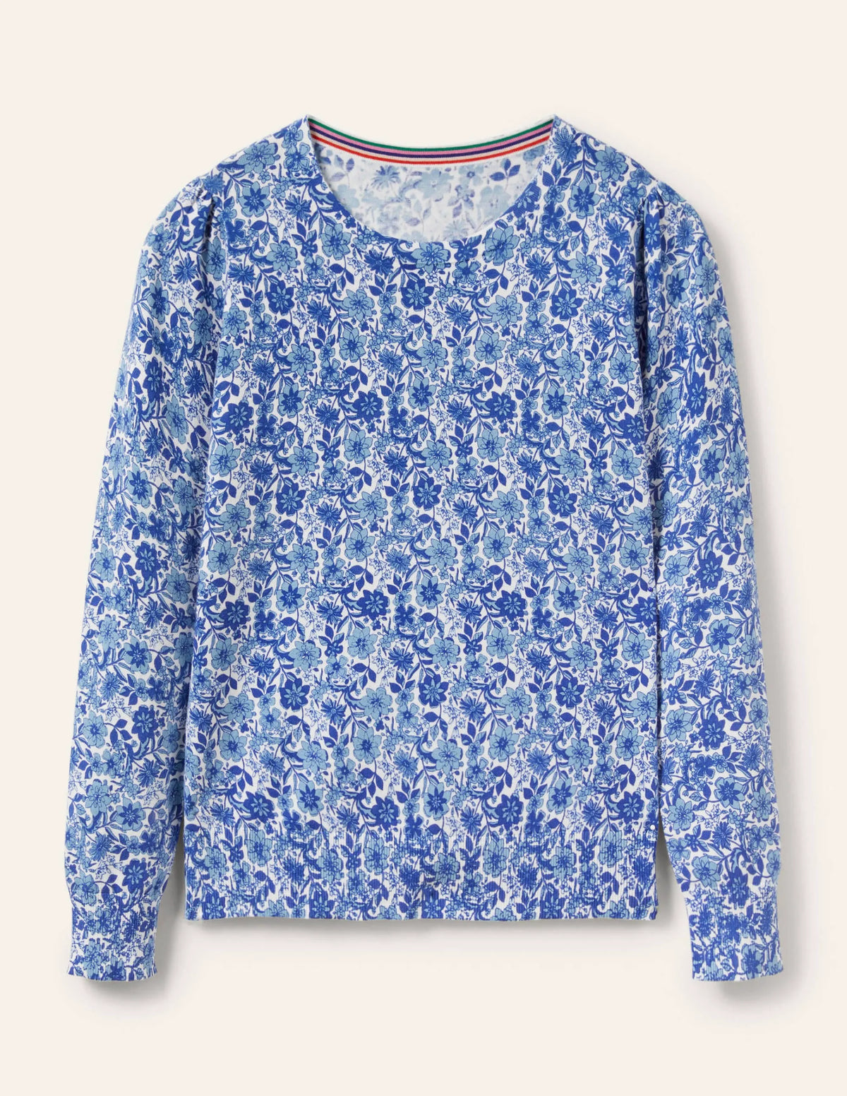 Cotton Crew Neck Sweater-Dawn Sky, Floret Bloom