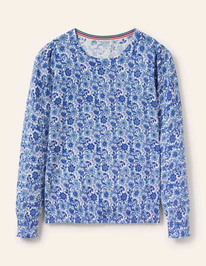 Cotton Crew Neck Sweater-Dawn Sky, Floret Bloom