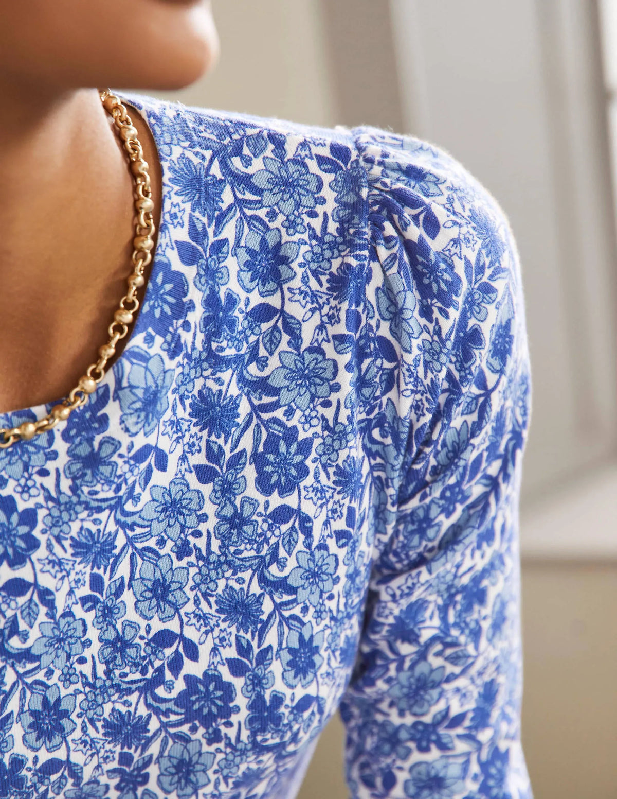Cotton Crew Neck Sweater-Dawn Sky, Floret Bloom