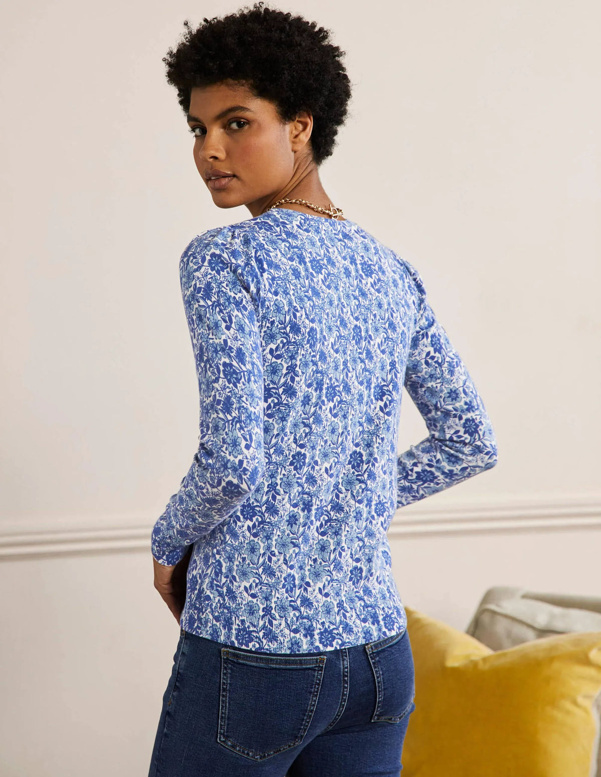 Cotton Crew Neck Sweater-Dawn Sky, Floret Bloom