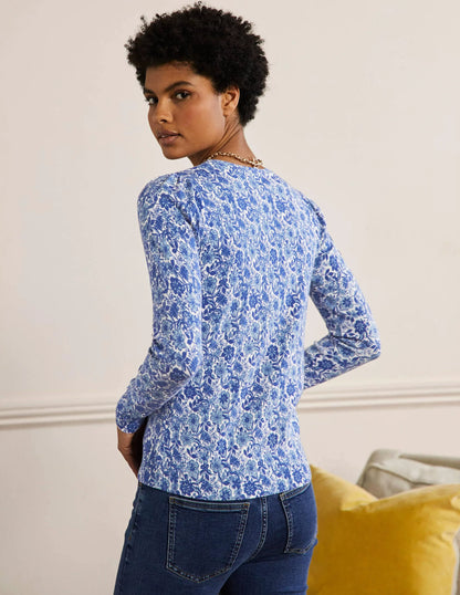 Cotton Crew Neck Sweater-Dawn Sky, Floret Bloom